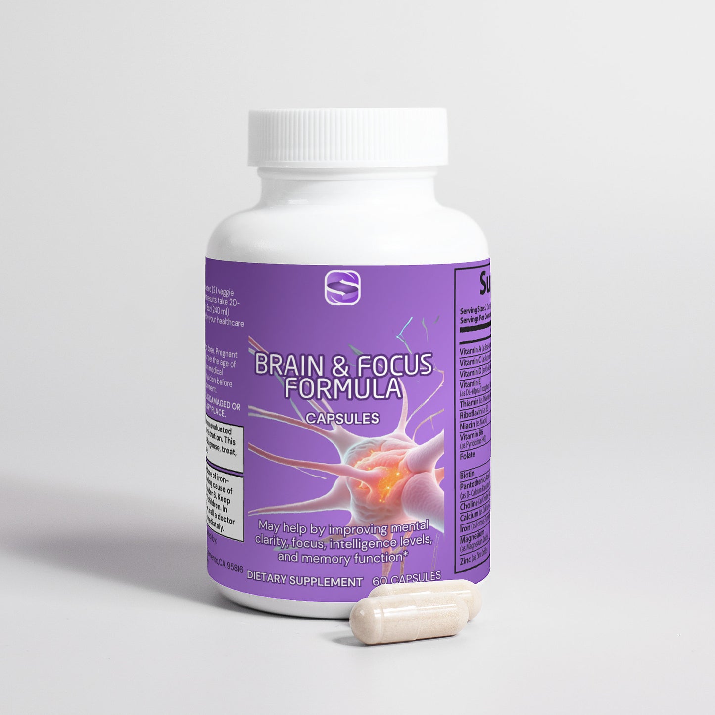 bottle of brain-focus-formula with capsule 